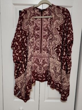 Angie Burgundy and Cream Paisley Duster Kimono